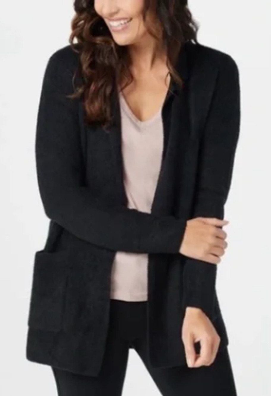 NWT Barefoot Dreams CozyChic Notch Collar Cardigan Black Size L Cozy Luxury